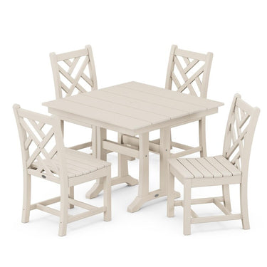 POLYWOOD Chippendale 5-Piece Farmhouse Trestle Side Chair Dining Set - Sand